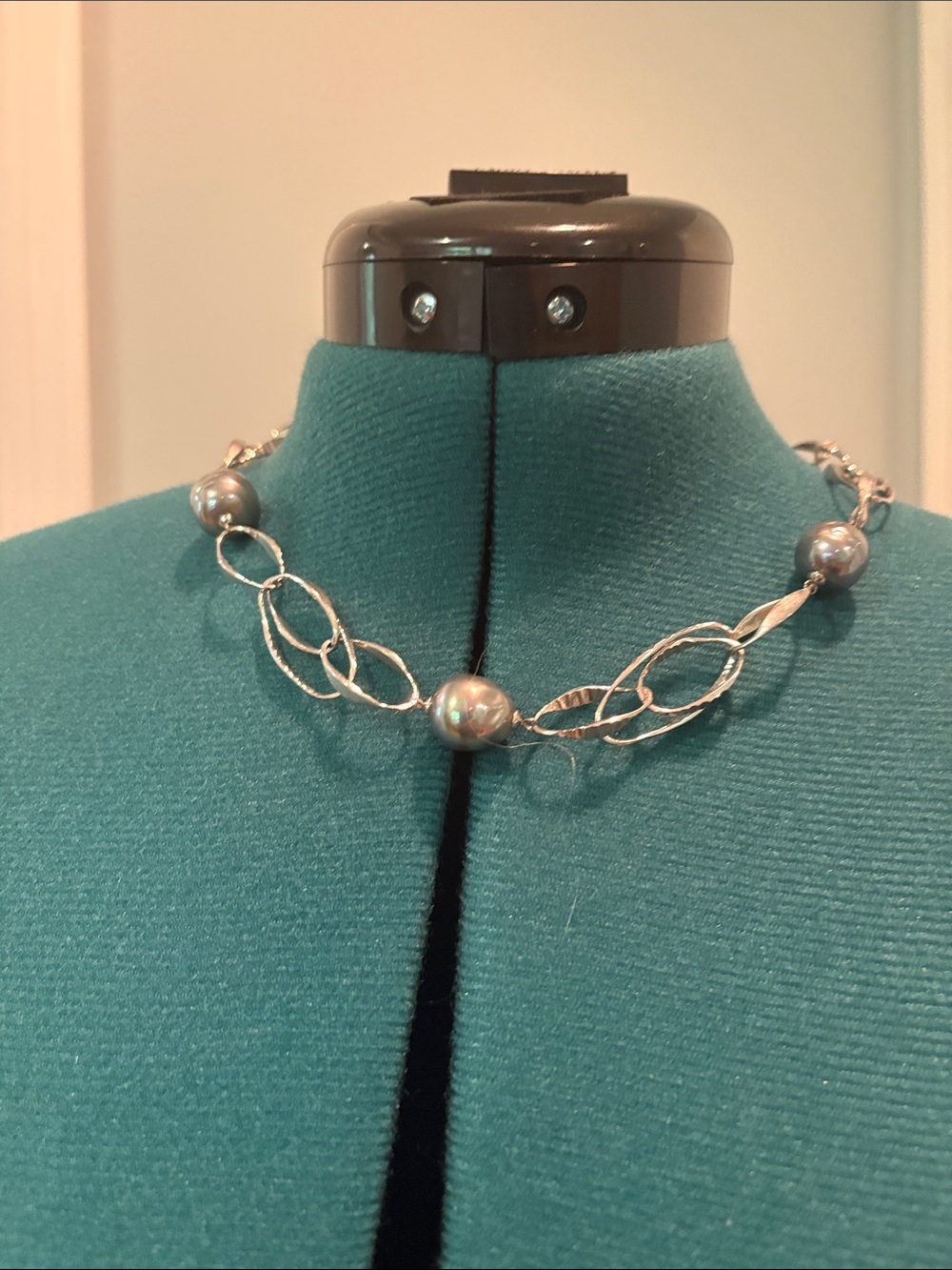 Altai Silver Tone Tahitian Pearl Link Necklace - Gray Pearls